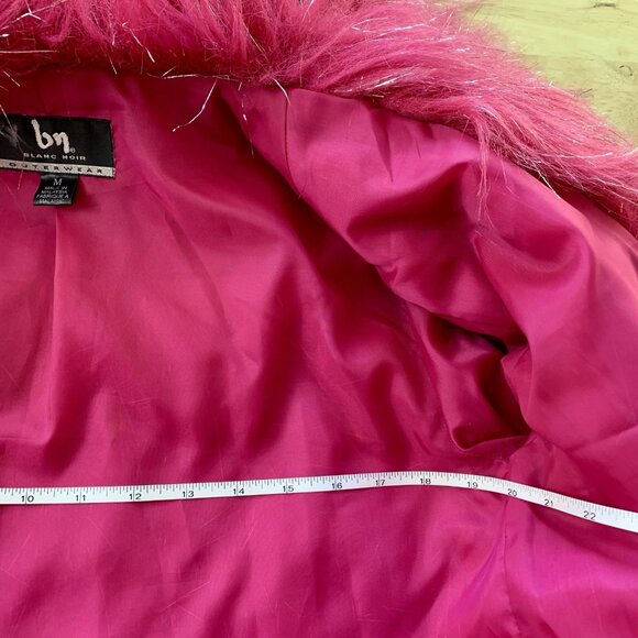 Vtg Y2K Blanc Noir Jacket Hot Pink Faux Fur Silver Coat Medium CLUB RAVE Furry - Picture 10 of 13